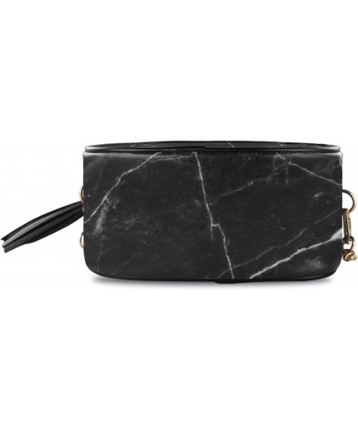 Small Crossbody Bag Black Marble Stone Texture Womens Shoulder Chain Bag PU Leather Small Purse With Tassel $10.80 Shoulder Bags