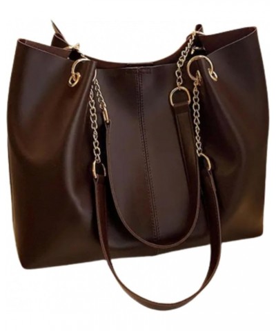 Chain Tote Bag Women's Shoulder Large Capacity Female PU Handbag Light Brown $13.90 Shoulder Bags