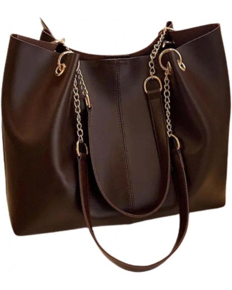 Chain Tote Bag Women's Shoulder Large Capacity Female PU Handbag Light Brown $13.90 Shoulder Bags