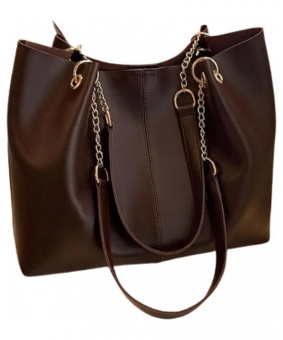 Chain Tote Bag Women's Shoulder Large Capacity Female PU Handbag Light Brown $13.90 Shoulder Bags