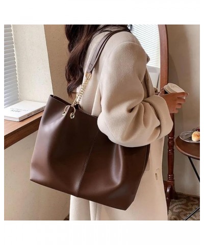 Chain Tote Bag Women's Shoulder Large Capacity Female PU Handbag Light Brown $13.90 Shoulder Bags