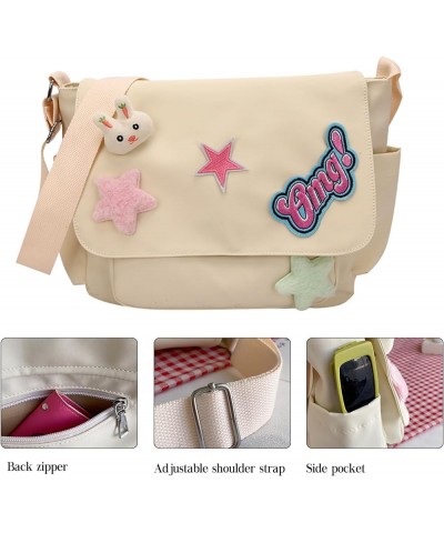 Cute Messenger Bag Kawaii Aesthetic Canvas Crossbody Bag Women Y2k Star Shoulder Purse with Cute Pins and Ornament (black) Wh...