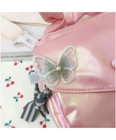 Kawaii Small Shoulder Bag Mini Bag Ribbon Butterfly Crossbody Bag Girl Teen Women Cute Pink Handbag Purse Summer (White) Pink...