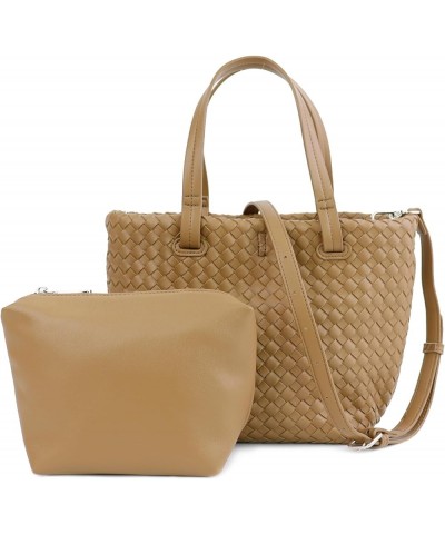 Small Woven Handbag for Women Mini Soft Leather Tote Shoulder Bag Large Brown $15.39 Totes