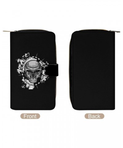 Skull Chain Womens Leather Wallets Slim Card Holder Purse RFID Blocking Bifold Clutch Handbag Zippered Pocket $20.58 Wallets