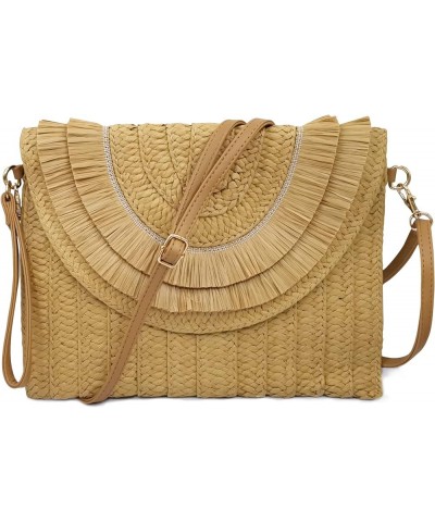 Straw Clutch Purse Women Crossbody Bag Summer Beach Shoulder Bags Envelope Wallet Handbags Light Brown-2 $9.66 Shoulder Bags