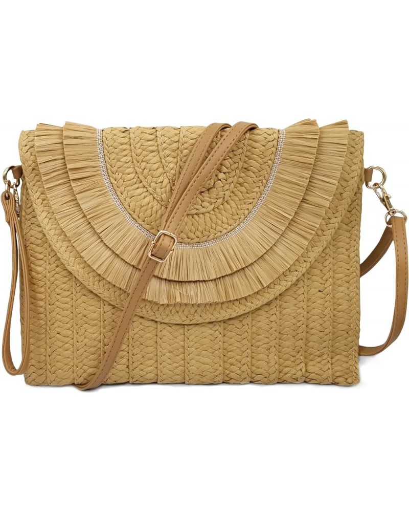 Straw Clutch Purse Women Crossbody Bag Summer Beach Shoulder Bags Envelope Wallet Handbags Light Brown-2 $9.66 Shoulder Bags