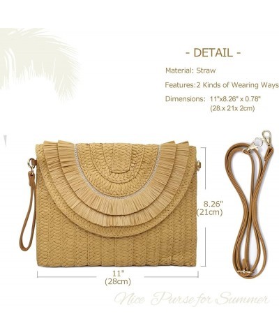 Straw Clutch Purse Women Crossbody Bag Summer Beach Shoulder Bags Envelope Wallet Handbags Light Brown-2 $9.66 Shoulder Bags