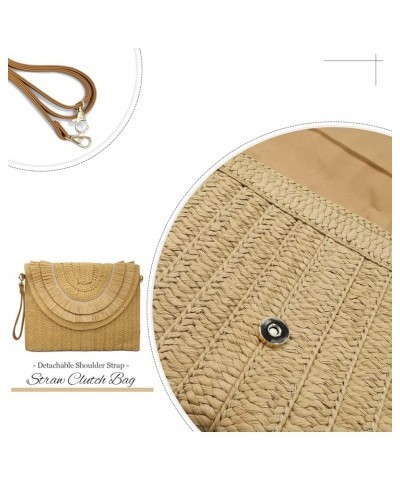 Straw Clutch Purse Women Crossbody Bag Summer Beach Shoulder Bags Envelope Wallet Handbags Light Brown-2 $9.66 Shoulder Bags