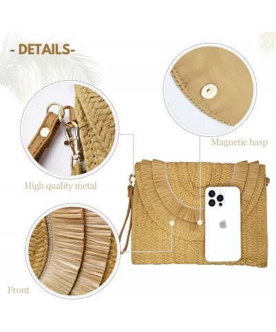 Straw Clutch Purse Women Crossbody Bag Summer Beach Shoulder Bags Envelope Wallet Handbags Light Brown-2 $9.66 Shoulder Bags