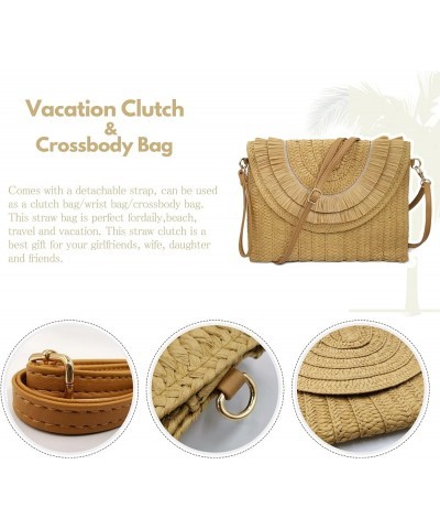 Straw Clutch Purse Women Crossbody Bag Summer Beach Shoulder Bags Envelope Wallet Handbags Light Brown-2 $9.66 Shoulder Bags