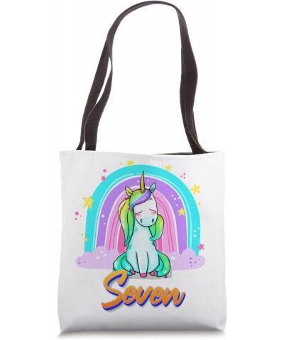 CUTE LOVELY UNICORN ON RAINBOW, SEVEN BIRTHDAY CELEBRATION Tote Bag $12.85 Totes