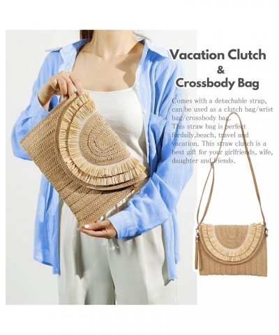 Straw Clutch Purse Women Crossbody Bag Summer Beach Shoulder Bags Envelope Wallet Handbags Light Brown-2 $9.66 Shoulder Bags