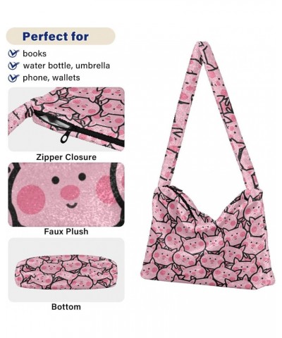 Piggy Pig Pattern Plush Shoulder Bag Furry Tote Handbag Purse Faux Fur Crossbody Bag for Women $12.97 Shoulder Bags