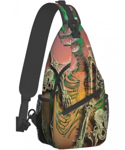 Human Skeletion Sling Bag Crossbody Travel Hiking Chest Backpack Shoulder Daypack for Women Men $14.20 Crossbody Bags