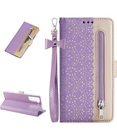 Wallet Case for Samsung Galaxy S21 6.2 Inch, Elegant Lace Flower Printed Soft PU Leather Zipper Pocket Purse Case Flip Kickst...