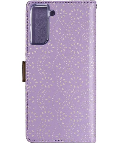 Wallet Case for Samsung Galaxy S21 6.2 Inch, Elegant Lace Flower Printed Soft PU Leather Zipper Pocket Purse Case Flip Kickst...