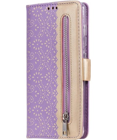 Wallet Case for Samsung Galaxy S21 6.2 Inch, Elegant Lace Flower Printed Soft PU Leather Zipper Pocket Purse Case Flip Kickst...