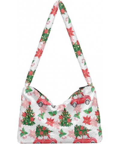 Christmas Red Truck Trees Fluffy Tote Bag Crossbody Bags Shoulder Bag Handbag Purse for Women Work Gift with Zipper $10.91 Totes