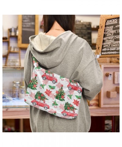 Christmas Red Truck Trees Fluffy Tote Bag Crossbody Bags Shoulder Bag Handbag Purse for Women Work Gift with Zipper $10.91 Totes