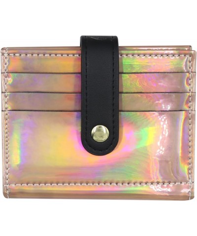 Women Bifold Leather Small Wallet Shiny Holographic Zipper Card Holder Coin Change Wallet Clutch Purse buckle-pink $9.17 Wallets