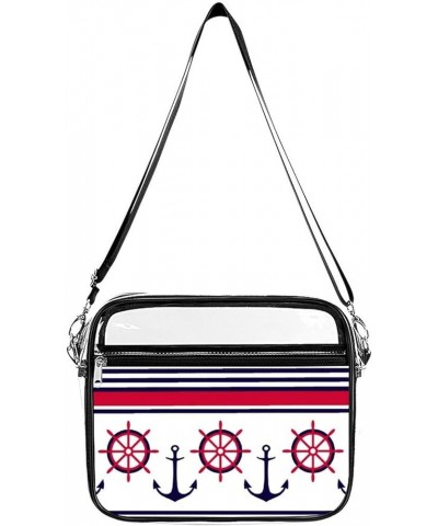 Anchors And Ship Wheel Clear Crossbody Shoulder Purse Bag for Men Women, Stadium Clear Messenger Bag Style $10.75 Crossbody Bags