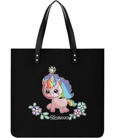 Cute Unicorn PU Leather Tote Bag Top Handle Satchel Handbags Shoulder Bags for Women Men $16.46 Handbags