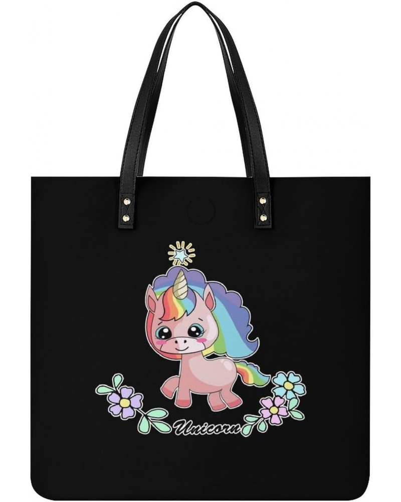 Cute Unicorn PU Leather Tote Bag Top Handle Satchel Handbags Shoulder Bags for Women Men $16.46 Handbags