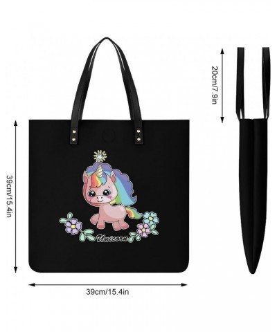 Cute Unicorn PU Leather Tote Bag Top Handle Satchel Handbags Shoulder Bags for Women Men $16.46 Handbags