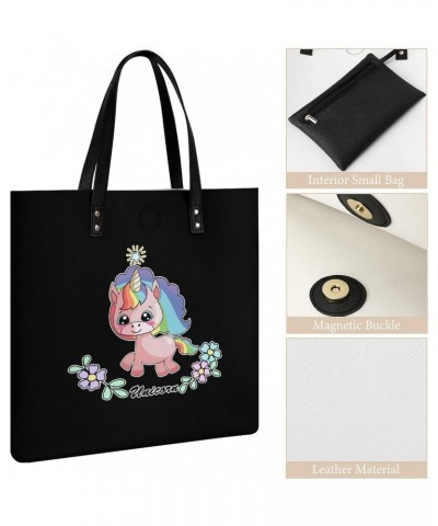 Cute Unicorn PU Leather Tote Bag Top Handle Satchel Handbags Shoulder Bags for Women Men $16.46 Handbags