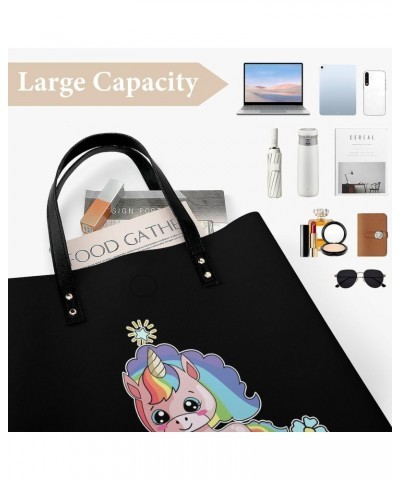 Cute Unicorn PU Leather Tote Bag Top Handle Satchel Handbags Shoulder Bags for Women Men $16.46 Handbags