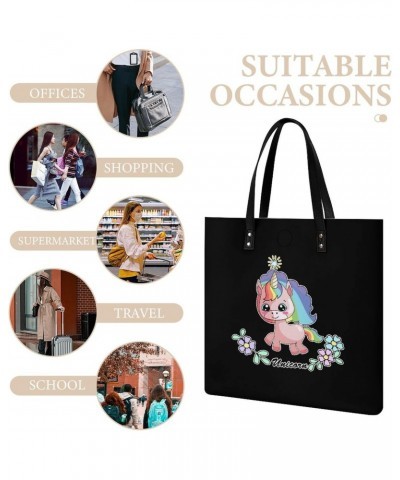 Cute Unicorn PU Leather Tote Bag Top Handle Satchel Handbags Shoulder Bags for Women Men $16.46 Handbags