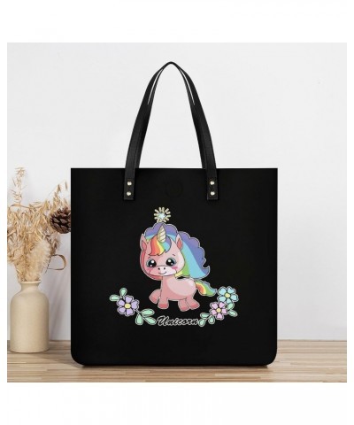 Cute Unicorn PU Leather Tote Bag Top Handle Satchel Handbags Shoulder Bags for Women Men $16.46 Handbags