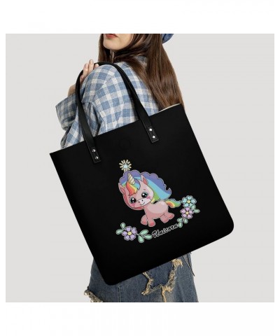 Cute Unicorn PU Leather Tote Bag Top Handle Satchel Handbags Shoulder Bags for Women Men $16.46 Handbags