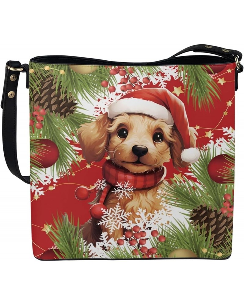 Womens PU Leather Crossbdoy Handbag Large Designer Ladies Bucket Purse Shoulder Bag Christmas Puppy Dog $17.64 Clutches