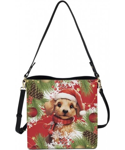 Womens PU Leather Crossbdoy Handbag Large Designer Ladies Bucket Purse Shoulder Bag Christmas Puppy Dog $17.64 Clutches