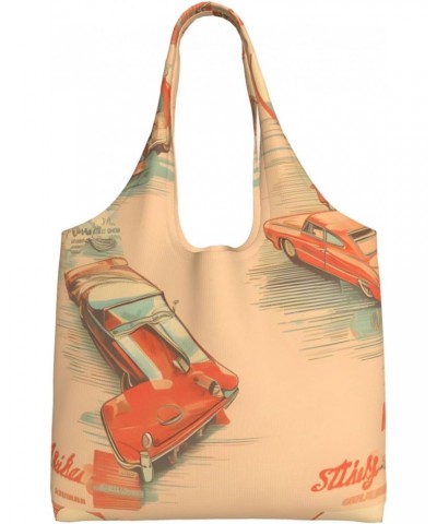 Poster Car Extra Large Capacity Shoulder Canvas Bag For Shopping Travel Daily Use $16.31 Totes