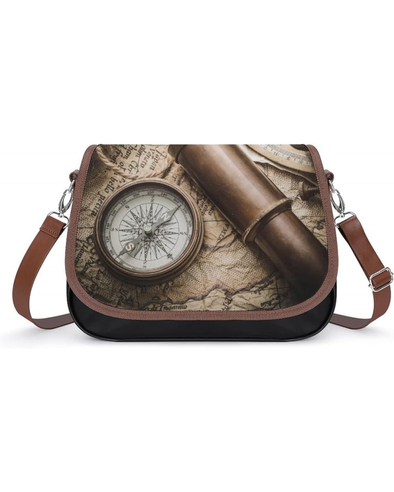 Printed Crossbody Bag Shoulder Bag PU Leather Women's Designer Satchels Compass And Sword Color4 $22.08 Satchels