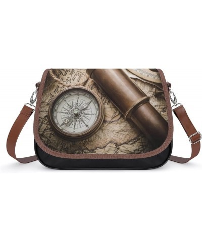 Printed Crossbody Bag Shoulder Bag PU Leather Women's Designer Satchels Compass And Sword Color4 $22.08 Satchels