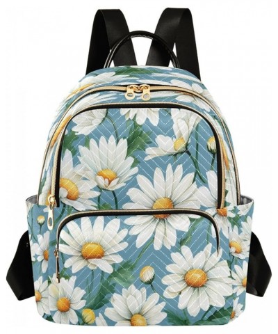 Fashion Backpack Mini Backpack Purse Casual Daily Backpack White Daisy Blue Background for Travel for College Work Medium $22...