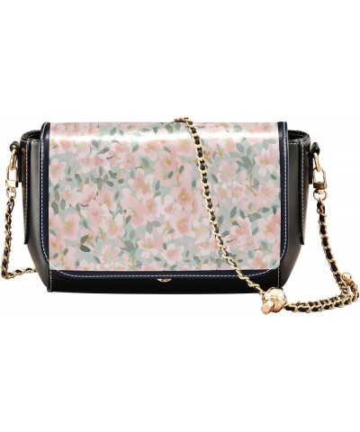 Floral Blue Small Flower Shoulder Leather Bags Black Women Crossbody Bag Purses Trendy Handbag with Chain Strap Pink Watercol...