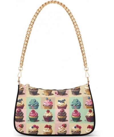 Cupcake Pixel Pattern Clutch Shoulder Bag for Women, Hobo Tote Handbag with Gold Chain, Crossbody Bag with Zipper Closure $15...