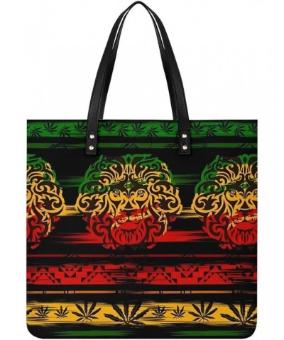 Marijuana Leaves Rasta Lion Cannabis Women Tote Bags Top Handle Satchel Handbags PU Faux Leather Tassel Shoulder Purse $18.14...