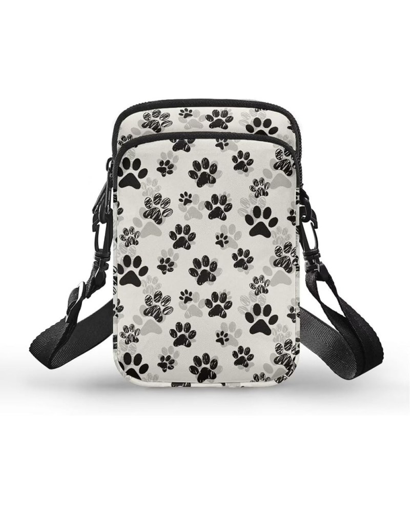 Womens Crossbody Bag Cell Phone Purse Wallet Small Shoulder Handbag Travel Sports Gym Bag Black Dog Paw Prints $11.99 Crossbo...