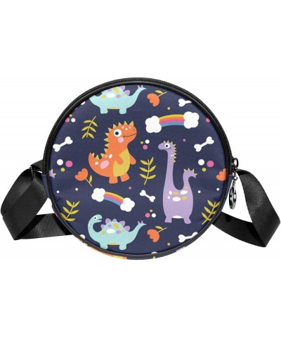 Cartoon Dinosaur And Rainbow Cloud Crossbody Bag for Women Teen Girls Round Canvas Shoulder Bag Purse Tote Handbag Bag $12.59...