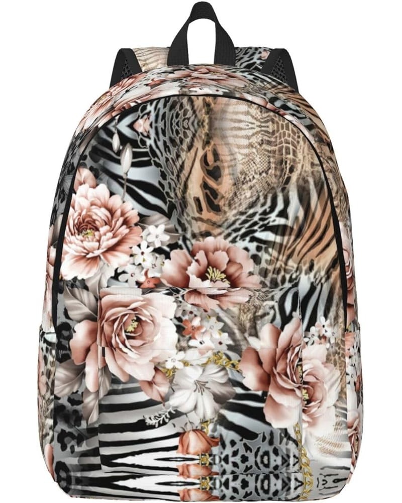 Pink Flower Leopard Print Lightweight Travel Canvas Backpack Casual Daypack For Men Women Work, Sports, Beach Black Small $18...