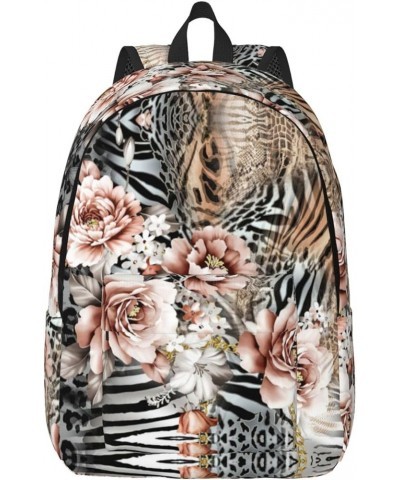 Pink Flower Leopard Print Lightweight Travel Canvas Backpack Casual Daypack For Men Women Work, Sports, Beach Black Small $18...