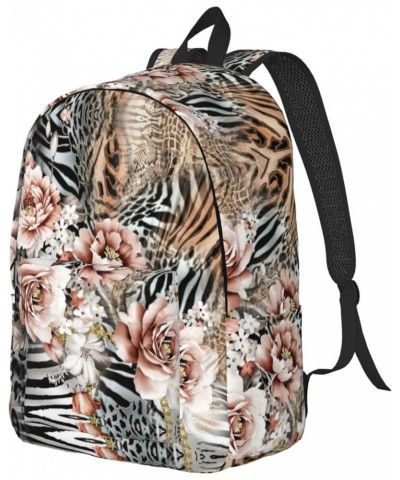 Pink Flower Leopard Print Lightweight Travel Canvas Backpack Casual Daypack For Men Women Work, Sports, Beach Black Small $18...