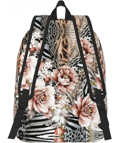 Pink Flower Leopard Print Lightweight Travel Canvas Backpack Casual Daypack For Men Women Work, Sports, Beach Black Small $18...