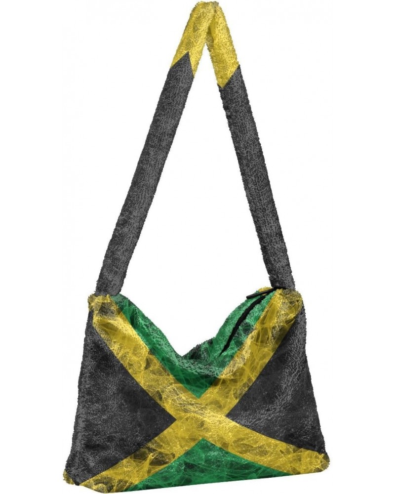 Patriot Women Boho Handbag Jamaica Flag Smoke Underarm Bag Tote Bag Shoulder Bag Crossbody Bag Fluffy Cell Phone Purse Lady T...